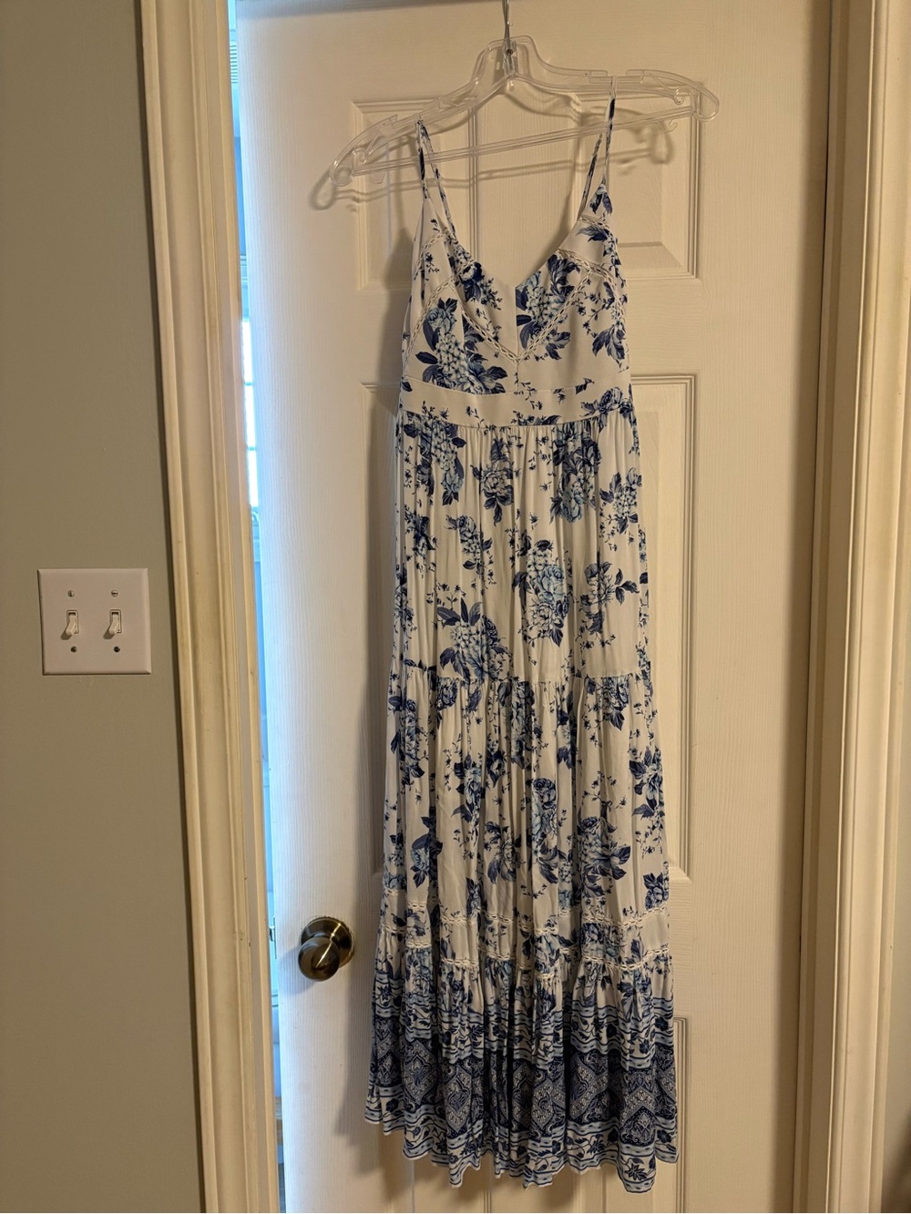 Ever New Blue and White Floral Tiered Midi Dress